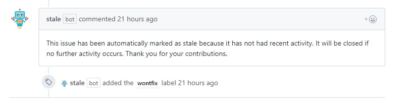 Example of a comment by Stale Bot on a Pull Request
