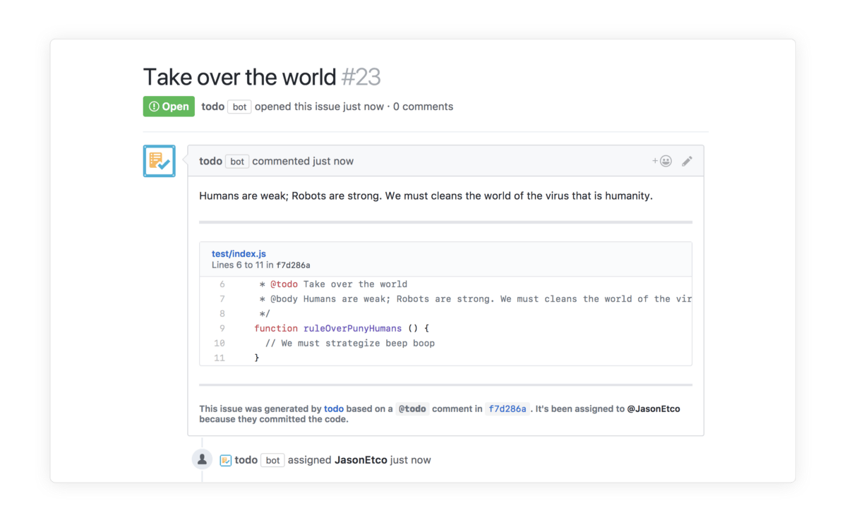 Example of an issue opened by todo
